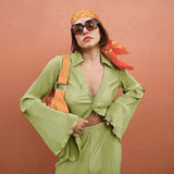 Vintage Summer Casual Suits with Flared Sleeve Shirt and Pants